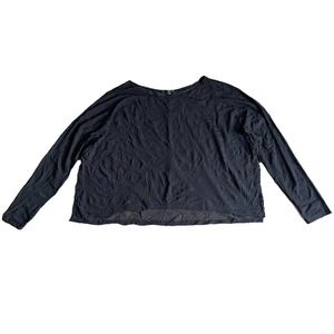 Kozan‎ women's Black Sheer Top Small Long Sleeve Boxy Crinkle Oversized Split